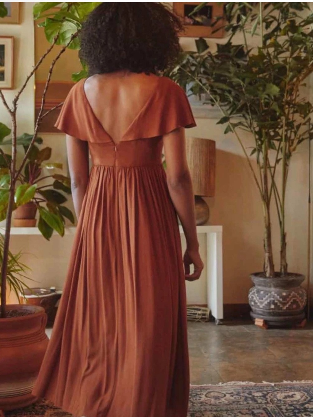 Christy Dawn Monarch Midi Dress in Rust Boho Cottagecore Flutter Sleeve Size XL - Picture 3 of 9